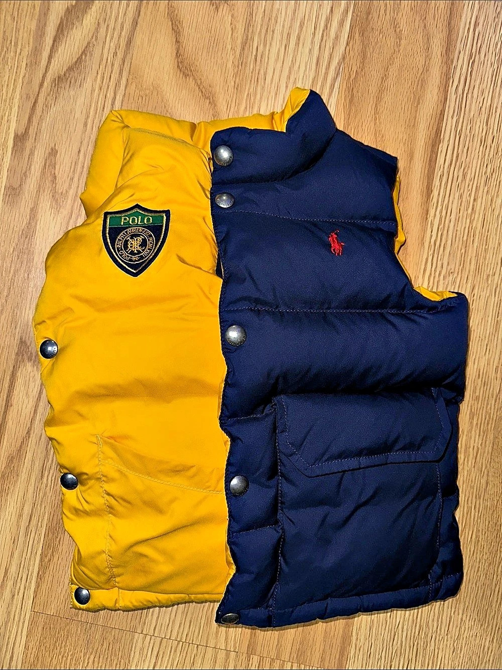 Toddler Polo Ralph Lauren Blue & Yellow Reversible Down Puffer Vest - Size 4/4T